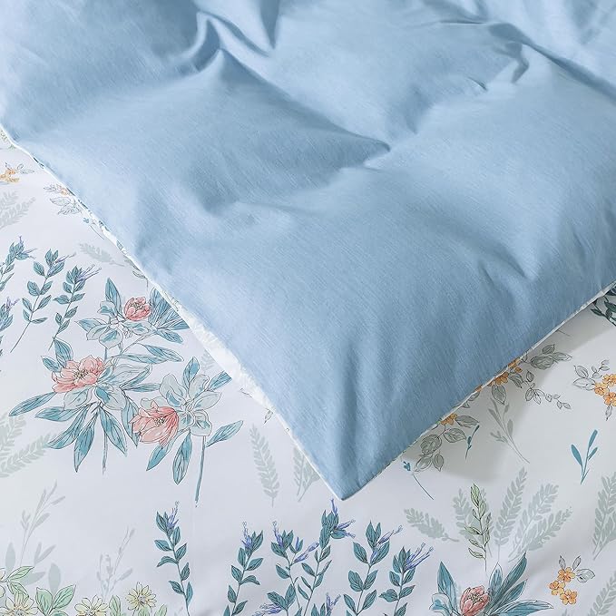 HoneiLife Floral Duvet Cover King - 100% Cotton Comforter Cover, Wildflower Bedlinen Set with Zipper Closure & Corner Ties, Botanical Comforter Cover Sets 3-pcs