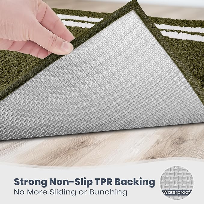 PURRUGS Bathroom Rug Non-Slip Machine Washable 30" x 46", Super Absorbent and Quick Dry Shaggy Microfiber Bath Mat, Extra Soft and Plush Bath Rug for Bathtub, Shower, and Sink, Olive Green