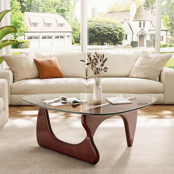 Modern Triangle Glass Coffee Table, Mid Century Coffee Table for Living Room Bedroom Reception Office Tables