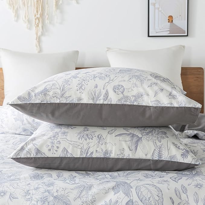 HoneiLife Queen Duvet Cover Set - 100% Cotton Comforter Cover Floral Duvet Cover Sets,Soft & Breathable Duvet Cover with Zipper Closure and Corner Ties,3pcs Wildflower Comforter Cover Sets-Herbs