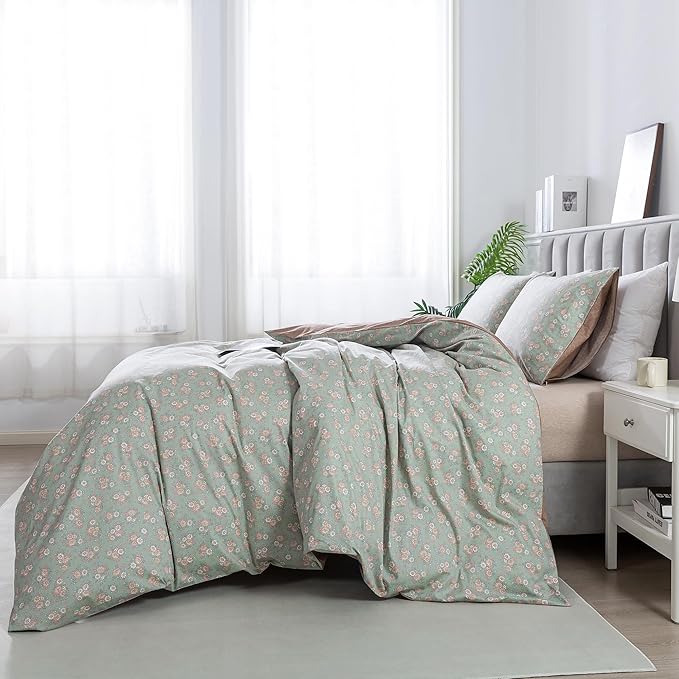 HoneiLife Wildflower Duvet Cover Queen - 100% Cotton Comforter Cover Sets, Floral Duvet Cover Sets,Botanical Bedlinen Set with Zipper Closure & Corner Ties, Vitality
