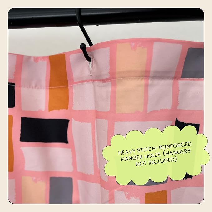 Pink MidMod Shower Curtain – 72x72 Mid Century Modern Bathroom Curtain with Abstract Square Pattern, Retro Colorful Fabric Design for Apartments, Guest Baths, or Dorms