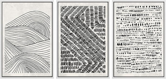 SIGNWIN Framed Canvas Print Wall Art Set Black Pastel Geometric Landscape Abstract Shapes Cozy Neutral Modern Art Decorative Boho Relax/Zen Nordic for Living Room, Bedroom, Office - 16"x24"x3 White