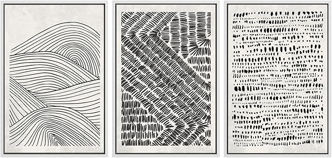 SIGNWIN Framed Canvas Print Wall Art Set Black Pastel Geometric Landscape Abstract Shapes Cozy Neutral Modern Art Decorative Boho Relax/Zen Nordic for Living Room, Bedroom, Office - 24"x36"x3 White