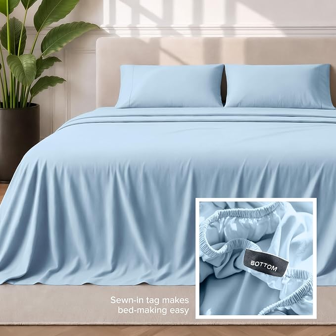 Bare Home Full Sheet Set - 1800 Ultra-Soft Microfiber Full Bed Sheets - Double Brushed - Deep Pockets - Easy Fit - 4 Piece Set - Bedding Sheets & Pillowcases (Full, Light Blue)