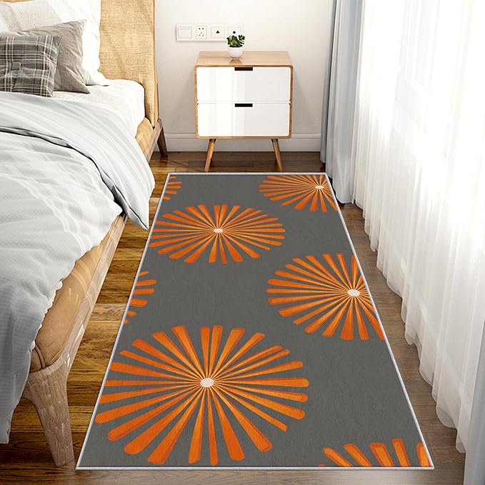 Long Narrow Hallway Runner Rug 2x9, Mid Century Modern Rug, Sunburst Starburst Pattern Design, Bed Side Runner Rugs for Bedroom, Children Kids Boys Girls Room, Retro Geometric Home Decor
