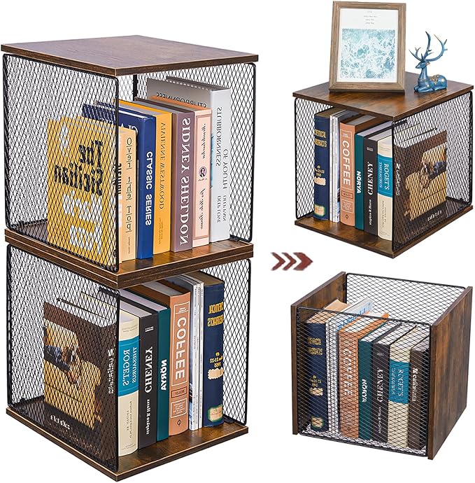 Dmevkic 2 Cube Organizer Bookshelves DIY Variable Stackable Cube Storage Organizer for Kid Bedroom,Living Room,Small Bookshelf Black Brown Wooden,No Vinyl Storage