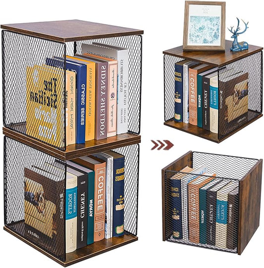 Dmevkic 2 Cube Organizer Bookshelves DIY Variable Stackable Cube Storage Organizer for Kid Bedroom,Living Room,Small Bookshelf Black Brown Wooden,No Vinyl Storage