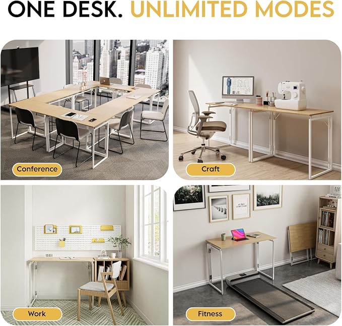 alawooder Folding Desk - 31.5" Wood Top Foldable Desk for Small Spaces | No Assembly Required Compact Desk for Home Office, Writing, and Study