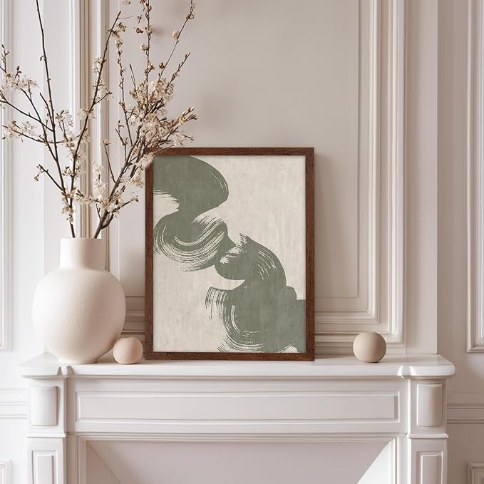 Poster Master Brush Strokes Poster - Painted Swirl Print - Paint Strokes Art - Drawing Illustration - Sketch Design - Abstract Painting - Office or Bedroom Decor - 11x14 Brown Framed
