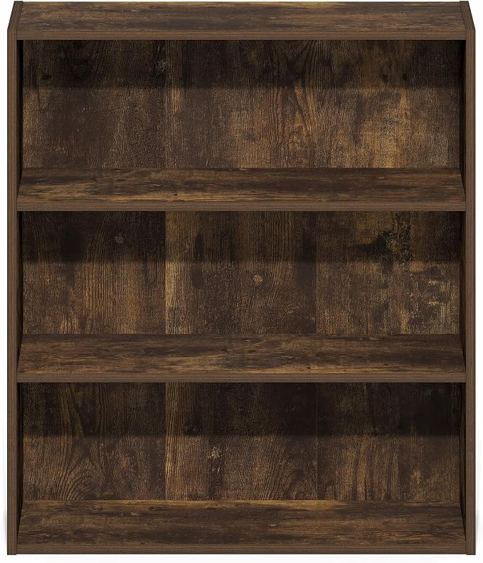 Furinno Basic Book Shelf, 3-Tier Bookshelf, Cube Storage Organizer Bookcase with Open Shelf, 7 x 24 x 26, for Living Room, Bedroom, Home Office, Amber Pine