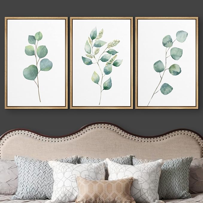 wall26 Canvas Print Wall Art Set Green Watercolor Forest Leaf Collage Nature Floral Illustrations Realism Rustic Scenic Colorful Wilderness for Living Room, Bedroom, Office - 24"x36"x3 Natural