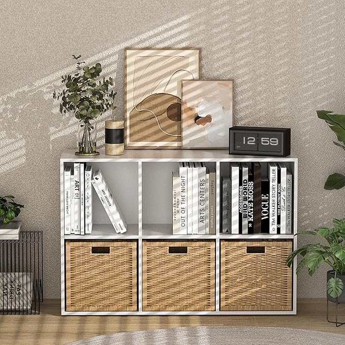 Wooden 6 Cube Storage Organizer with Closed Back Panel,White Cube Shelf Cubby Storage Organizer with Compartments for Living,Bookshelf, Easy to Install (White, 6 Cube-11in)
