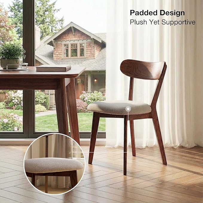 100% Solid Wood Dining Room Chairs - Practical Kitchen Chairs - Wood Chair for Dining Room, Kitchen (4, Walnut with Grey Cushion)