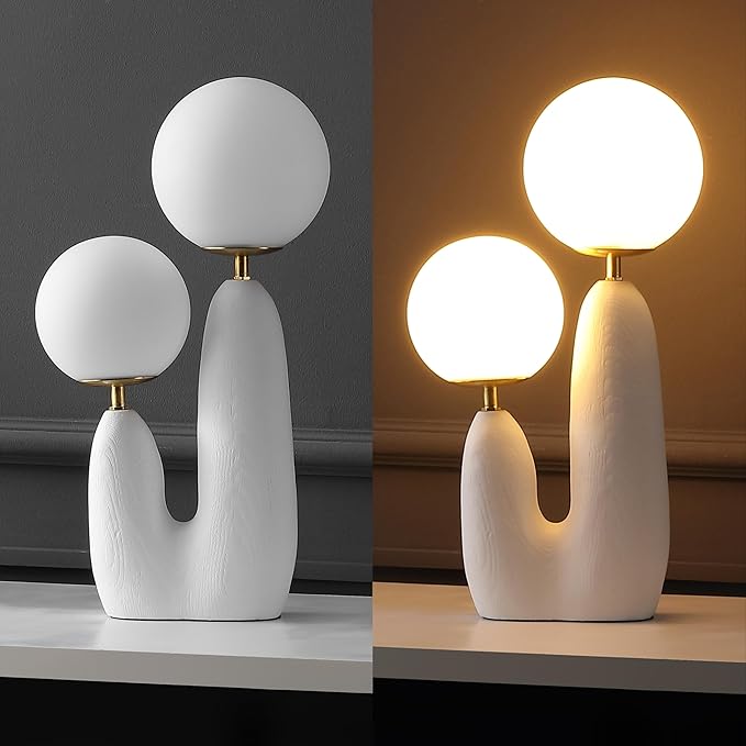 JONATHAN Y JYL4065B Oda 17.75" 2-Light Modern Bohemian Resin/Iron/Frosted Glass Danish Cactus LED Table Lamp for Bedroom, Living Room, Office, College, Nightstands and Coffee Table, White/Brass Gold