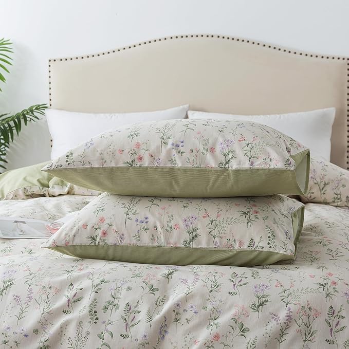 HoneiLife Floral Duvet Cover King - 100% Cotton Comforter Cover, Botanical Bedlinen Set for King Beds, 3-Piece Wildflower Comforter Cover Sets