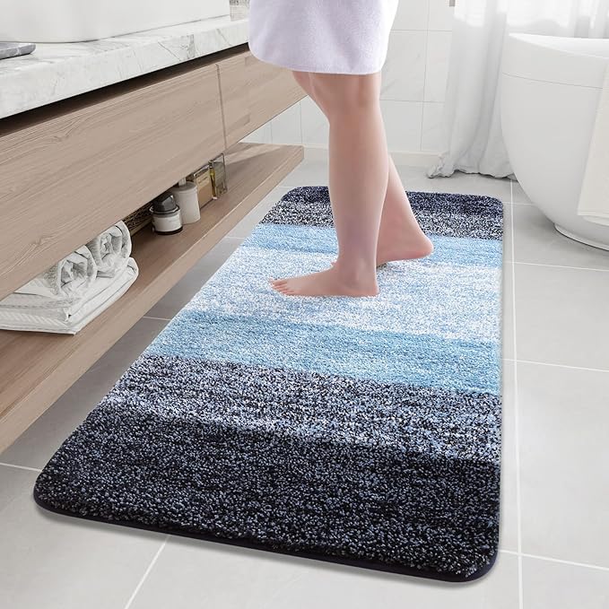 Arotive Microfiber Bathroom Rugs, Shaggy Soft and Absorbent Bath Rug, Non-Slip, Thick Plush Machine Washable Dry Bath Mats for Bathroom, Tub and Shower, 59x24, Blue, Rectangular
