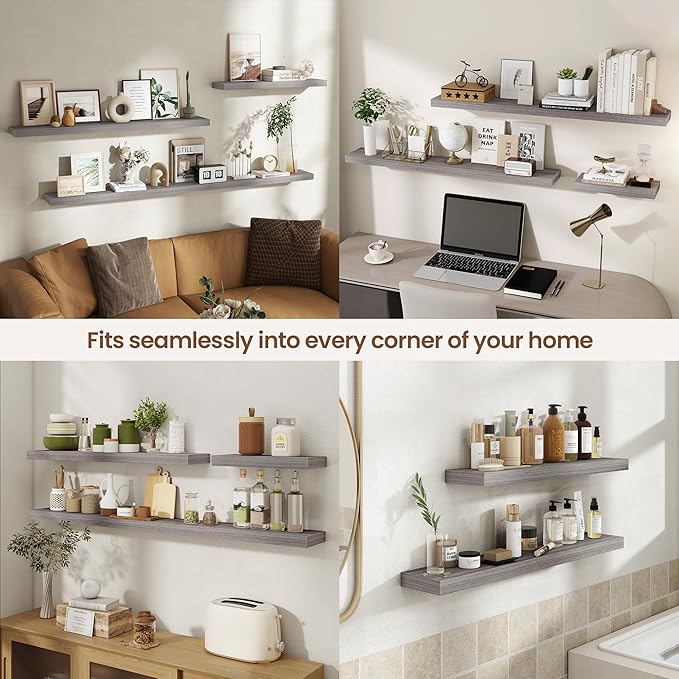 48 Inch Floating Shelves for Wall 1 Pack, 48" Wall Shelves for Books, Storage, Decor, Wall Mounted Floating Shelf with Invisible Brackets for Kitchen, Living Room, Gray