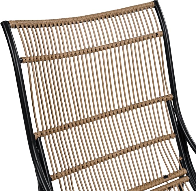 Outdoor Chair with Ottoman, 3-Piece Outdoor Lounge Furniture Set - Lounge Chair, Side Table & Ottoman, Ideal for Garden, Balcony, Deck (Beige,Black+Natural)