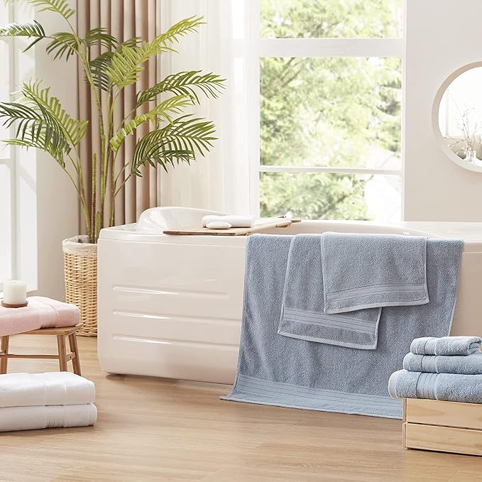 COZYART Light Blue Towels Set for Bathroom 3Pcs, Turkish Cotton Bath Towels Sets for Bathroom Soft Highly Absorbent 650 GSM with 1 Bath Towel, 1 Hand Towel, 1 Washclothe