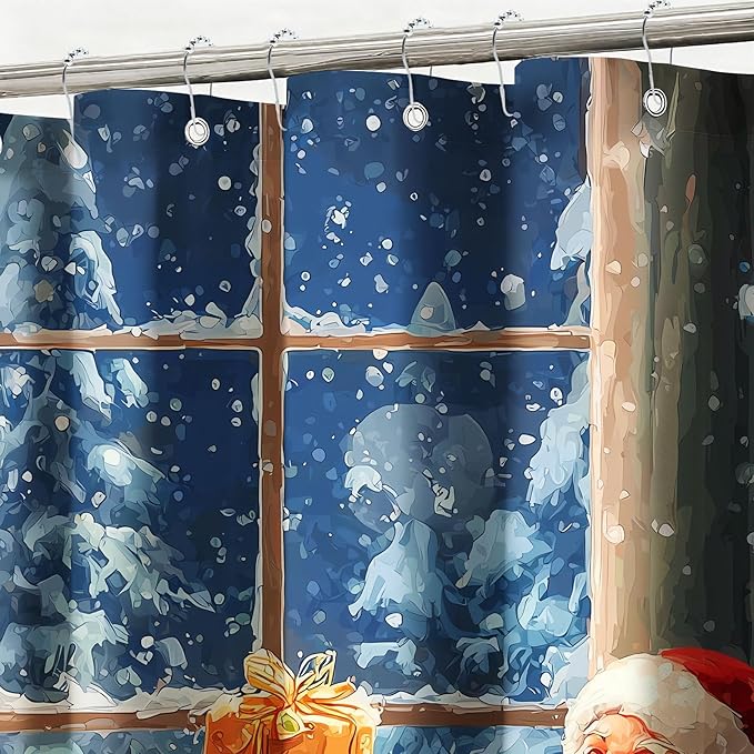 Vintage Christmas Shower Curtain Retro Santa Claus Shower Curtains for Bathroom Waterproof Fabric Bath Curtain Decor with Hooks