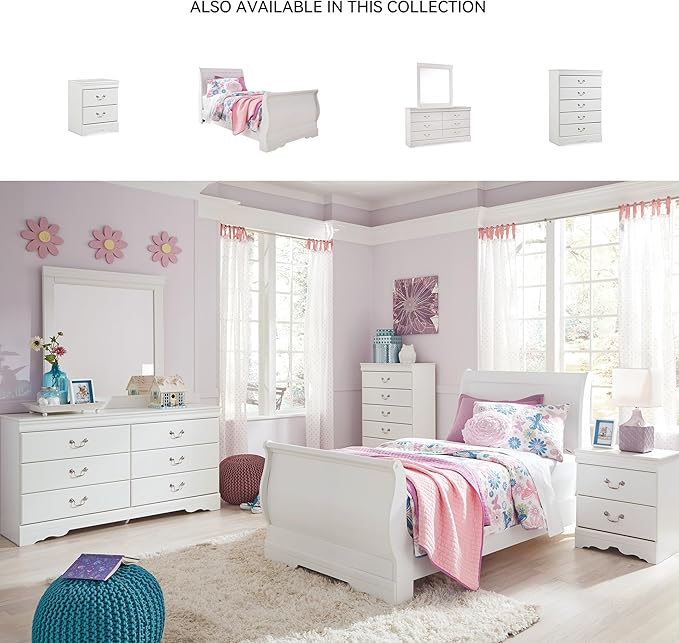 Signature Design by Ashley Anarasia Traditional Smooth-Gliding 6-Drawer Dresser and Mirror with Safety Stop, White