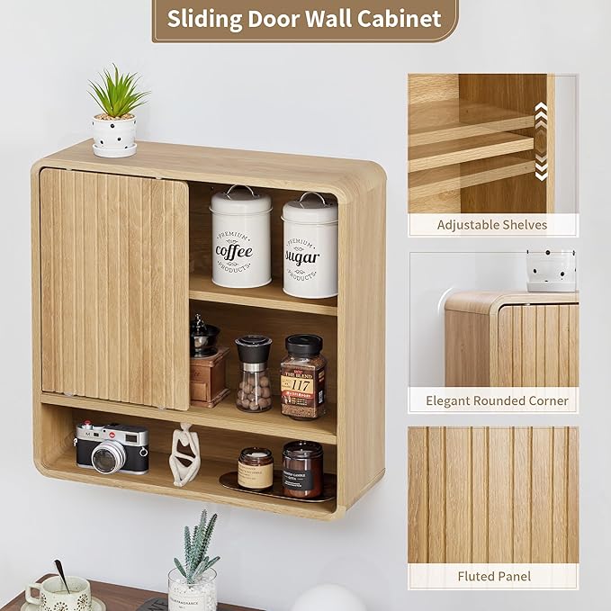 BERRYMERRY Bathroom Storage Wall Cabinet, Medicine Cabinet with Adjustable Wood Shelf & Sliding Door, Over The Toilet Storage Cabinet for Laundry Room,Kitchen,Living Room (Brown)
