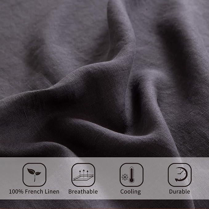 ATLINIA 100% Flax Linen Duvet Cover Set - Stone Washed Pure French Linen Organic Fabric for Farmhouse Comforter Boho Bedding Included 1 Duvet Cover 2 Pillow Shams(Dark Grey, California King)