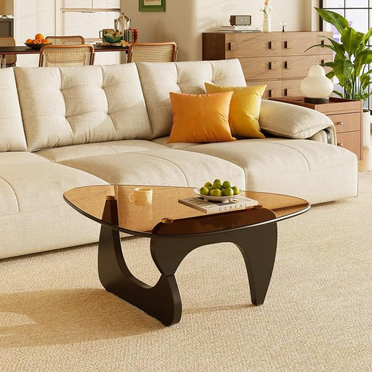 Coffee Tables Glass Small Farmhouse Coffee Table Mid-Century Modern Wood Center Table for Living Room, Black Brown, 45 Inch