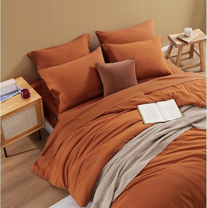 WRENSONGE Twin XL Comforter Set- 5 Pieces Burnt Orange Bed in a Bag, All Season Twin XL Bedding Sets with 1 Fitted Sheet, 1 Flat Sheet, 1 Pillow Sham and 1 Pillowcase