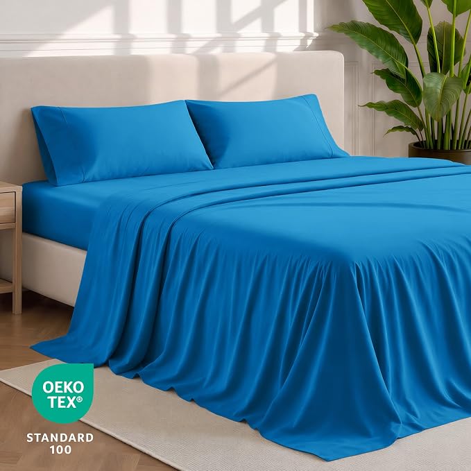 Bare Home Split Head Flex King Sheet Set - 1800 Ultra-Soft Microfiber Bed Sheets - Double Brushed - Deep Pockets - Easy Fit - 4 Piece Set - Bedding Sheets & Pillowcases (Medium Blue)