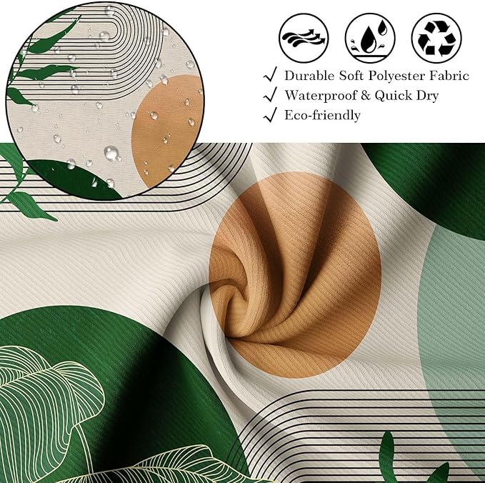 Dark Green Shower Curtain Olive Green Emerald Mid Century Modern Shower Curtains for Bathroom Decor Boho MCM Neutral Bath Curtain Set, Waterproof Fabric with Hooks 70 x 72 Inch
