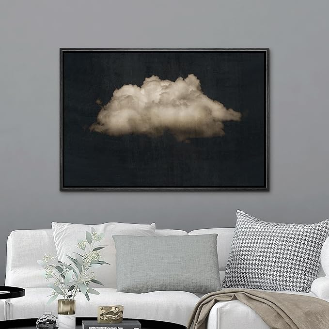 MUDECOR Framed Canvas Print Wall Art Vintage Cumulus Clouds Illustrations Fine Art Decorative Zen Multicolor Country/Farmhouse Retro for Bedroom - 24"x36" Black