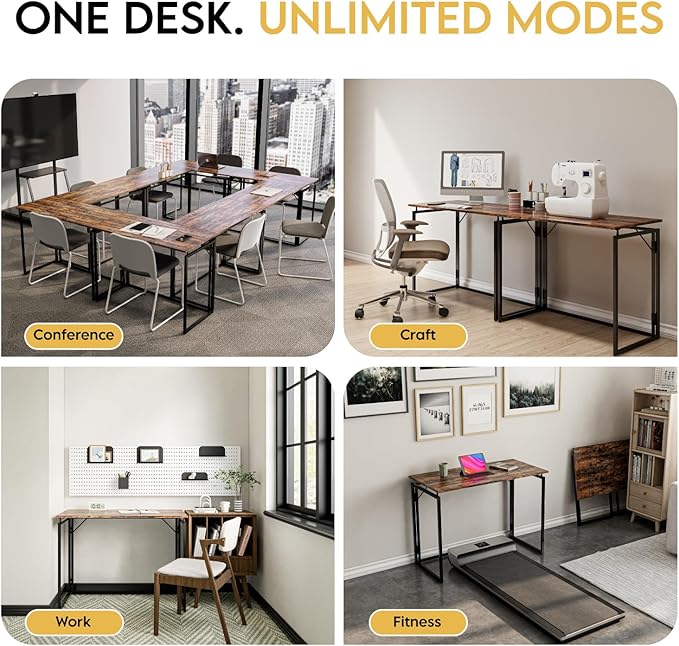 alawooder Folding Desk - 39.4” Wood Top Foldable Desk for Small Spaces | No Assembly Required Compact Desk for Home Office, Writing, and Study