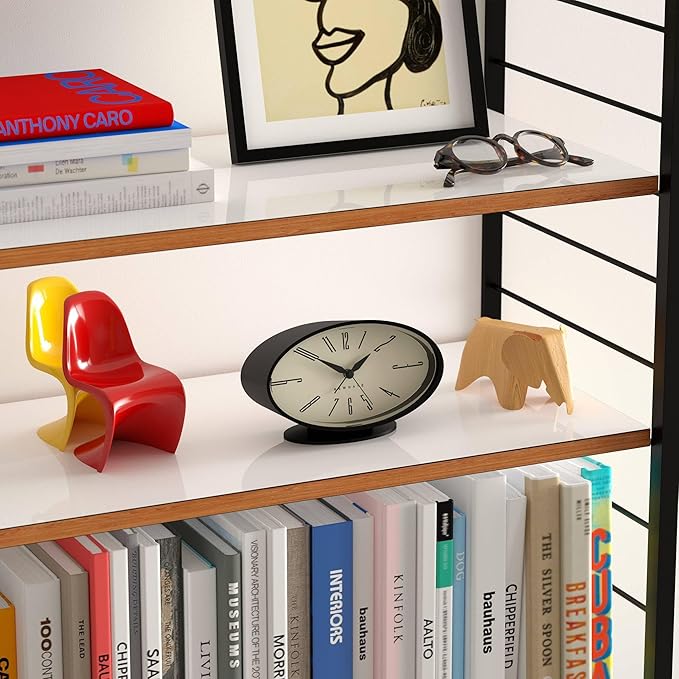 NEWGATE® Ronnie Alarm Clock | Oval Retro Design | Black Soft Rubberised Finish | Ideal for Bedside, Desk or Shelf | Modern, Retro mid-Century Bedroom & Office Accessory