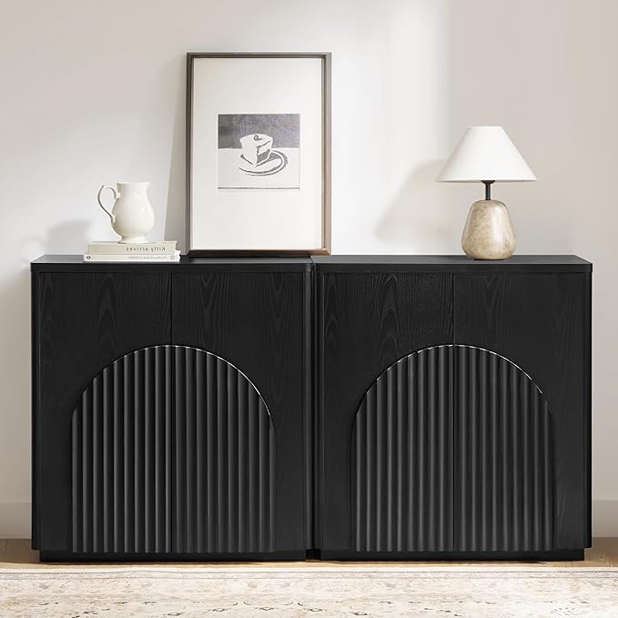 CHITA Sideboard Buffet Cabinet with Storage, Small Storage Cabinet with Doors and Shelves for Living Room Accent, Bar, Kitchen, Set of 2, Black
