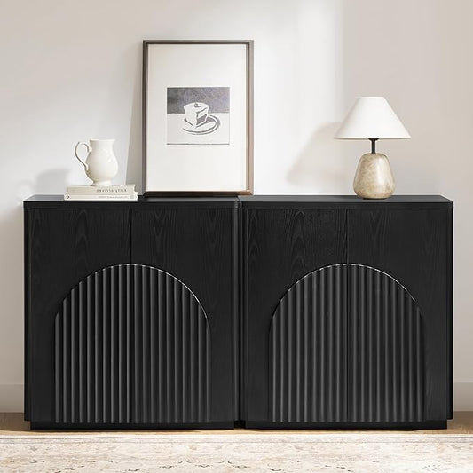 CHITA Sideboard Buffet Cabinet with Storage, Small Storage Cabinet with Doors and Shelves for Living Room Accent, Bar, Kitchen, Set of 2, Black