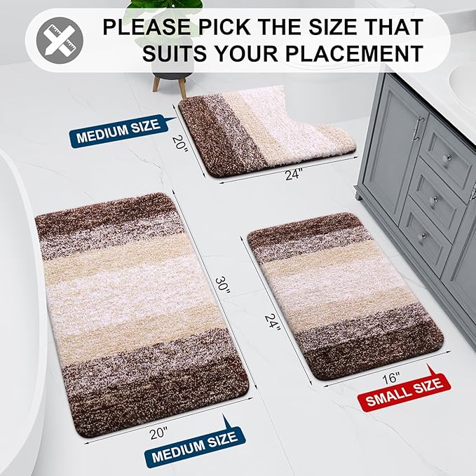 Arotive Microfiber Bathroom Rugs, Shaggy Soft and Absorbent Bath Rug, Non-Slip, Thick Plush Machine Washable Dry Bath Mats for Bathroom, Tub and Shower, 47x20, Brown, Rectangular