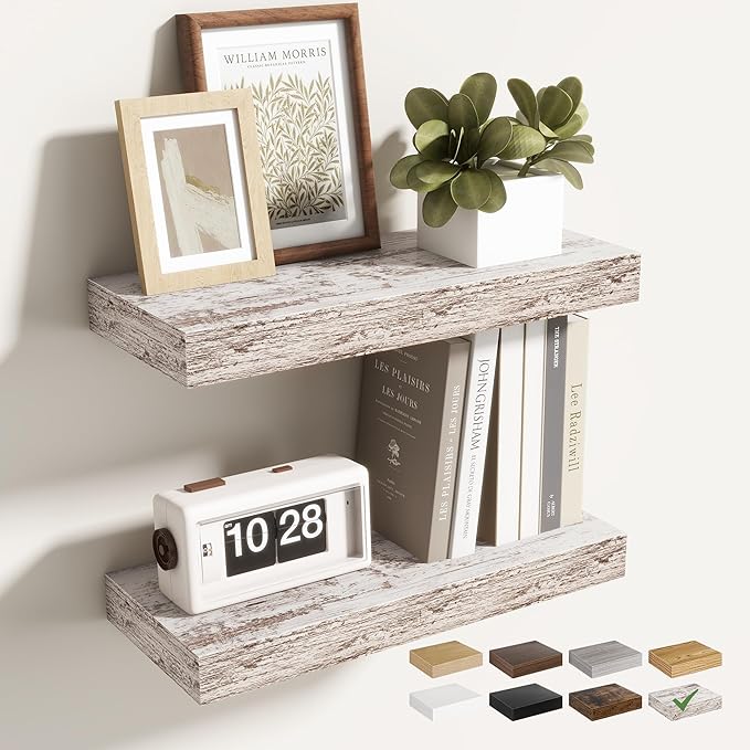16 Inch Floating Shelves for Wall 2 Pack, 16" Wall Shelves for Books, Storage, Decor, Wall Mounted Floating Shelf with Invisible Brackets for Kitchen, Living Room, Rustic