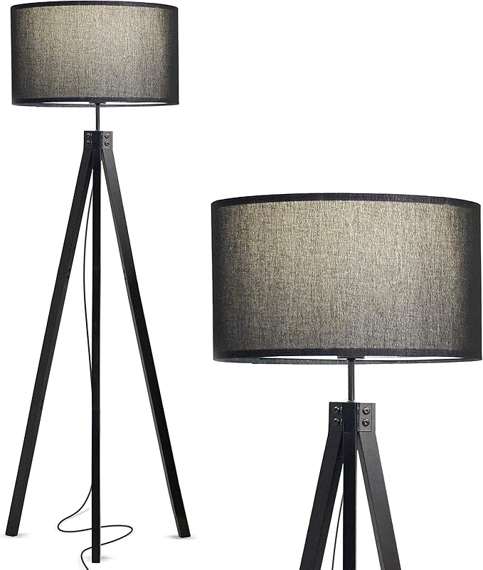 Brightech Eden Tripod LED Floor Lamp – Mid Century Dimmable Modern Light for Contemporary Living Rooms - Tall Free Standing Lamp with Solid Wood Legs for Bedroom, Office - Classic Black