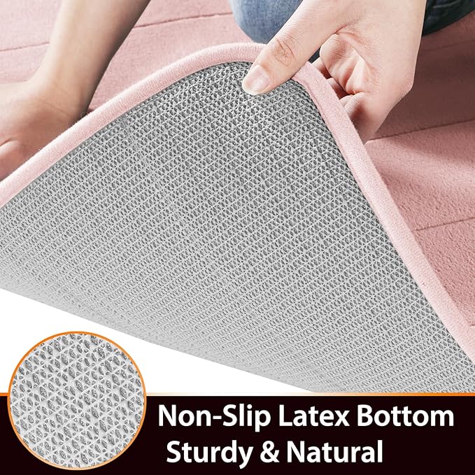 Yimobra Bathroom Runner Rugs 72"x24" Non Slip Washable Memory Foam Bath Mat, Super Soft Water Absorbent Hallway Carpet for Vanity Tub Shower, Pink