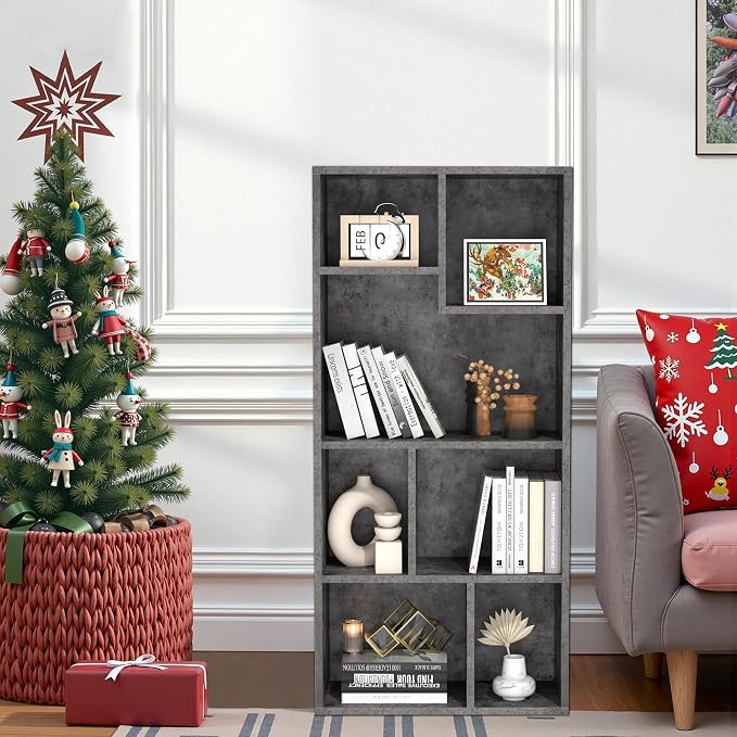 VECELO 7-Cube High Bookcase 42 Inch - 4-Tier Modern Storage Cabinet with Adjustable Height Shelves, Easy Assembly for Textbooks Display, Home Office, Grey