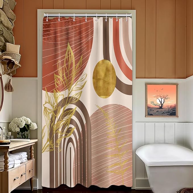 Boho Mid Century Modern Shower Curtain Bohemian MCM Shower Curtains for Bathroom Decor Sets, Waterproof Fabric with Hooks 36x72in