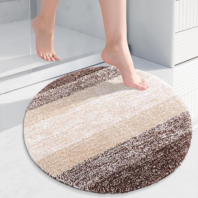 Arotive Microfiber Bathroom Rugs, Shaggy Soft and Absorbent Bath Rug, Non-Slip, Thick Plush Machine Washable Dry Bath Mats for Bathroom, Tub and Shower, 30x30, Brown, Round