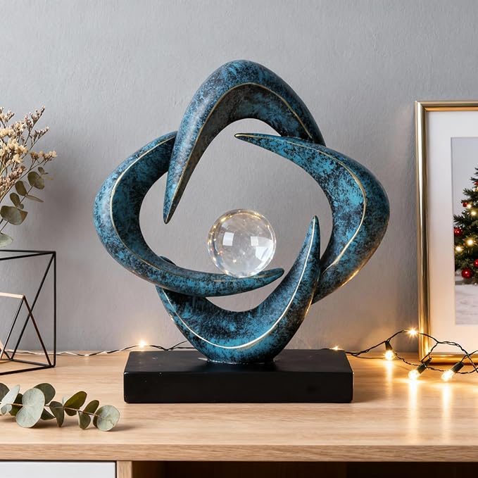 Abstract Art Sculpture, Resin Gold Decorative Statue, Modern White Ornaments for Living Room, Decorativas Modernas for Coffee Table/Entryway/Office Collectibles (Blue&Gold)