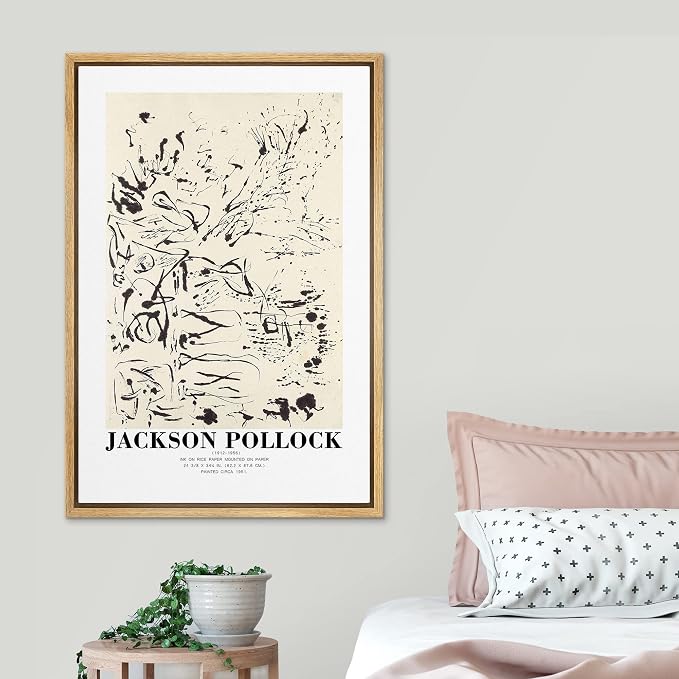 SIGNLEADER Framed Canvas Print Wall Art Jackson Pollock Ink Rice Paper Sketch Abstract Shapes Illustrations Fine Art Decorative Minimalist Relax/Calm for Living Room, Bedroom, Office - 24"x36" NATURAL