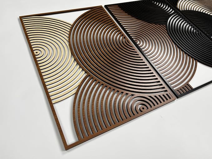 Living Room Wood Wall Art for Mid Century Modern Interiors, Abstract Overlapping Circle Wooden Wall Panel, Contemporary Home Decor Gift for Bedroom