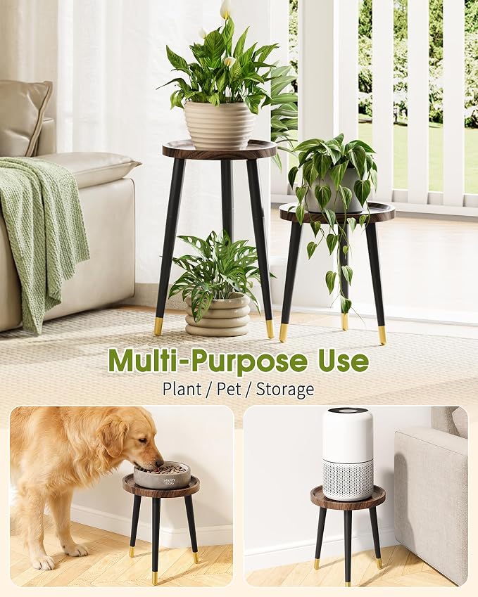 Plant Stand Indoor, Wood Mid Century Indoor Plant Stand, Tall Plant Stands for Flower Pot, Modern Round Plant Table, Small Side End Table with Raised Design, 1 Pack, Walnut, 11.7''x18.8''