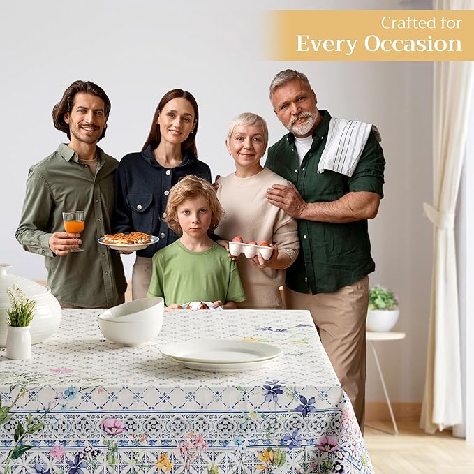Maison d' Hermine Table Cloth Rectangle Table 100% Cotton 54 x 72 Inches Tablecloth Reusable Decorative for Dining Room Farmhouse Home Valentines Day Decorations Spring Summer - Faience