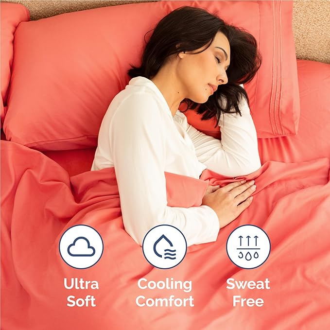 Full Size 4 Piece Sheet Set - Comfy Breathable & Cooling Sheets - Hotel Luxury Bed Sheets for Women & Men - Deep Pockets, Easy-Fit, Extra Soft and Wrinkle Free Sheets - Coral Oeko-Tex Bed Sheet Set